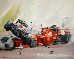 "Grand Prix Crash", Acrylic On Canvas