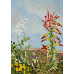 Miniature painting of lakeside edged with wild flowers