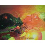 A painting of two glass heads fusing their colours by light