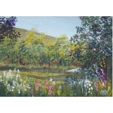 Miniature painting of the lake at Parc Cwm Darren, Bargoed