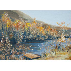 Miniature autumn landscape of lake and trees of Derry Park
