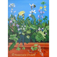 Painting of mixed salad leaf plants left to flower